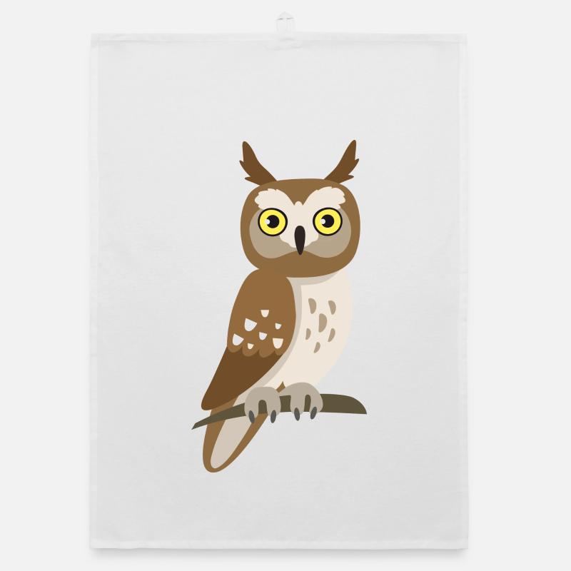 Chouette mignonne – Illustration d’animaux mignons - Torchon bio - blanc