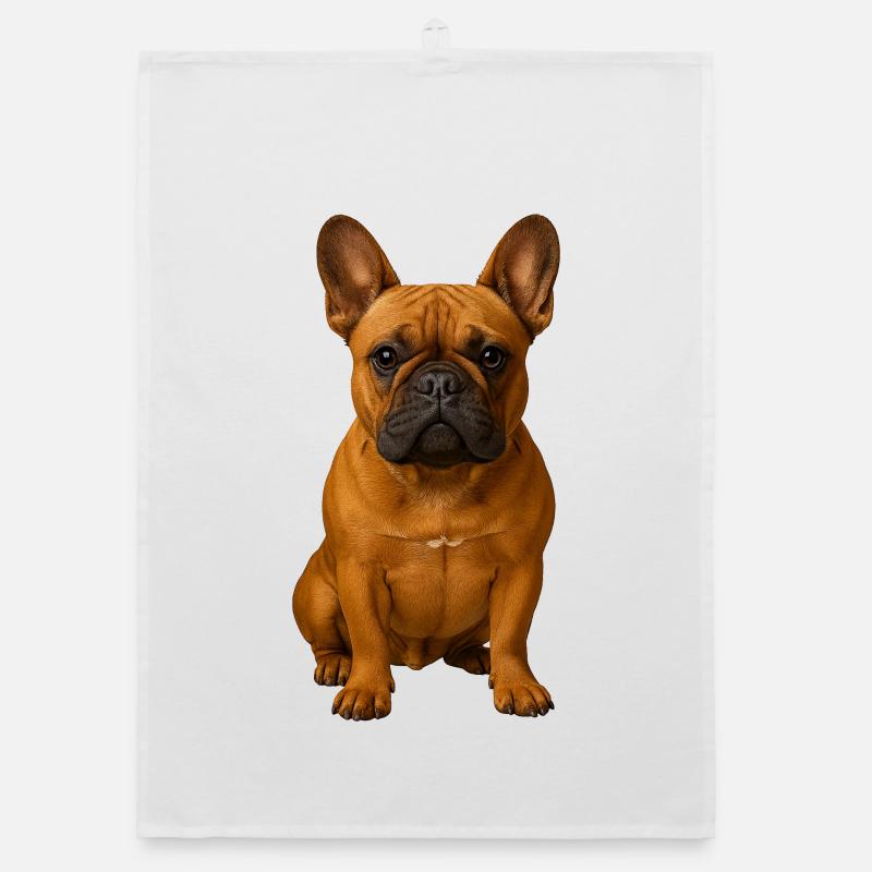 Frenchie Portrait Powerful Pose Organic dish towel