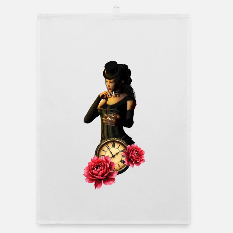 Steampunk Uhr mit Rosen Organic Geschirrtuch