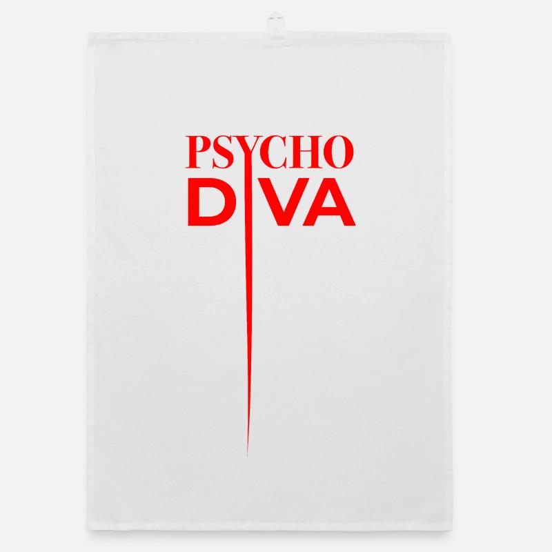 Psycho Diva – Sarkasmus-Spruch Rot - Organic Geschirrtuch - Weiß