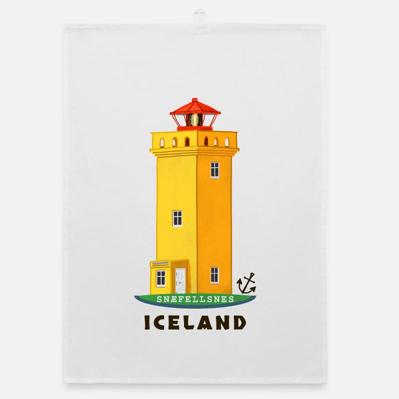 Iceland, Snæfellsnes lighthouse hand-drawn Organic dish towel