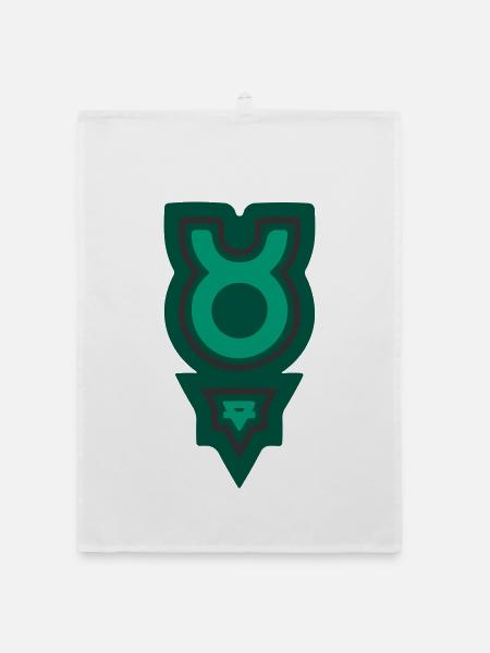 Zodiac Tribal Taurus and Earth - Organic dish towel - white - Front