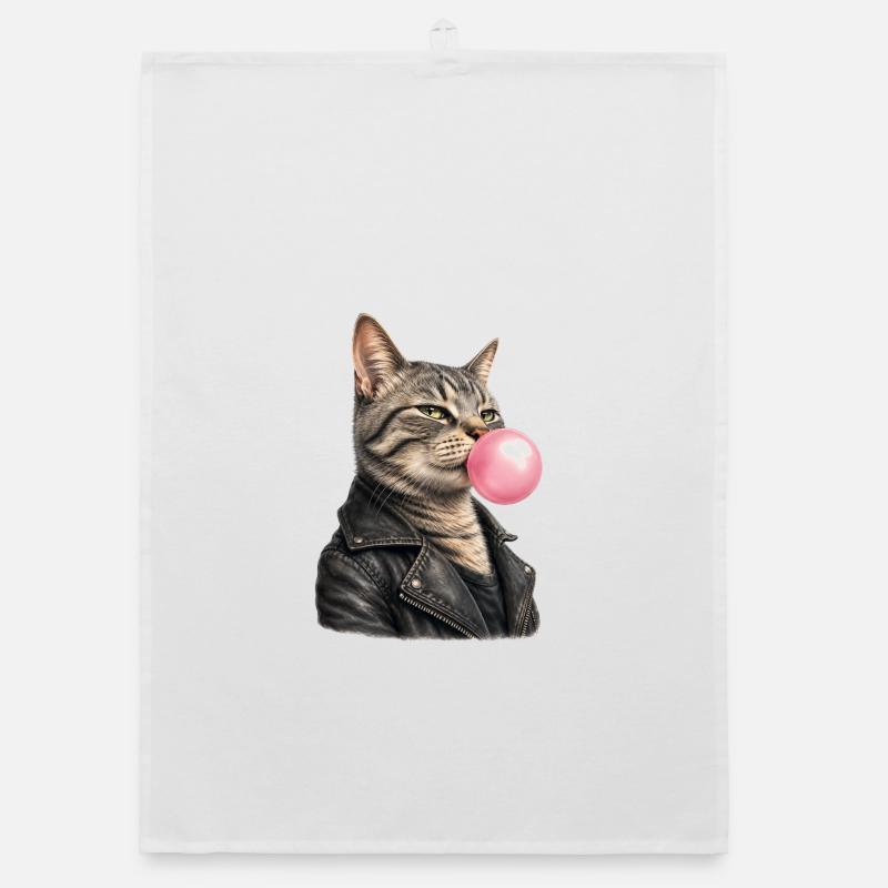 Cool cat with leather jacket Organic dish towel