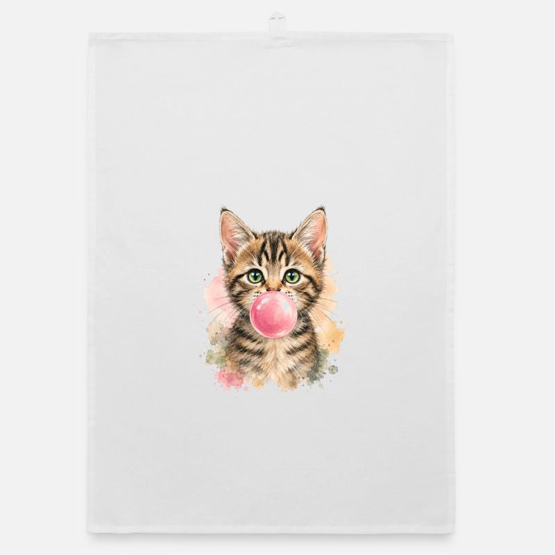 Cat with pink bubble Organic dish towel