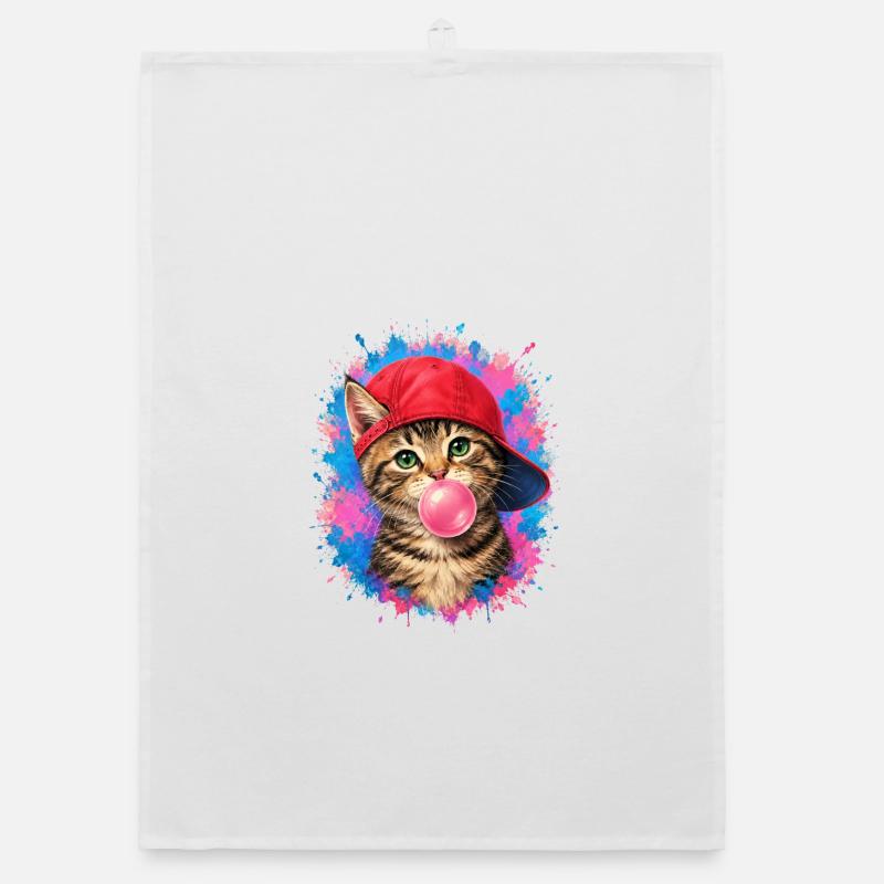 Coole Katze mit Cap und Kaugummi Organic Geschirrtuch