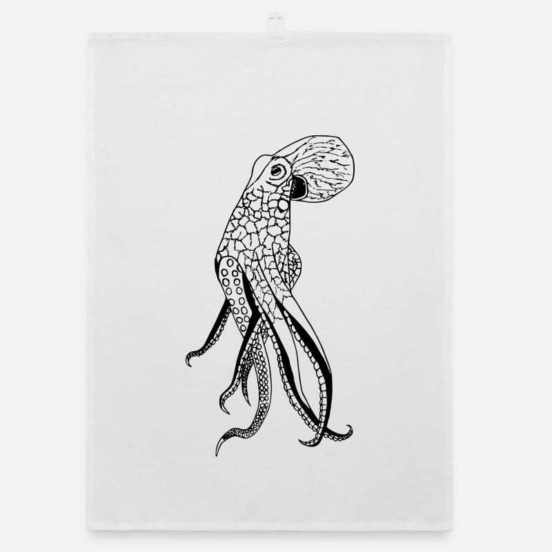 Octopus sea drawing Organic dish towel