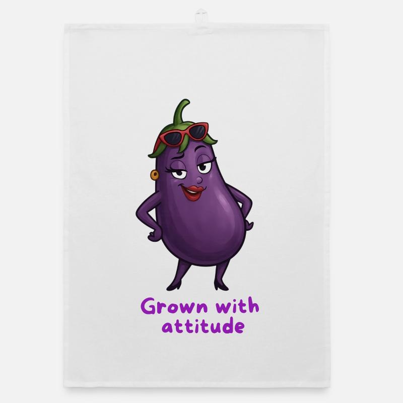 Eggplant with attitude vegetable illustration Organic dish towel