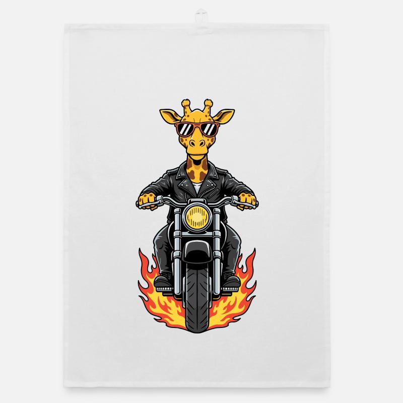 Cool Biker Giraffe Motorcycle Flames Organic dish towel