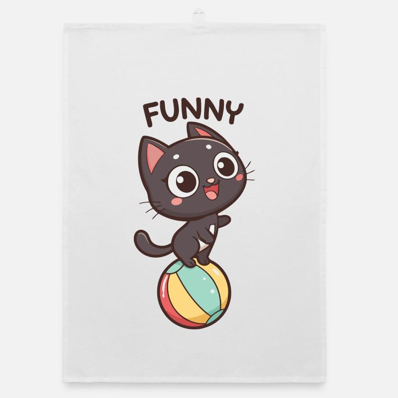 Kitten player on colored ball Organic dish towel
