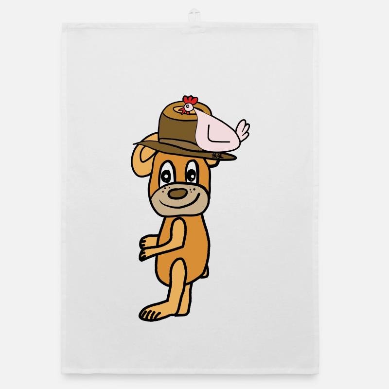 Dog hero with hat and rooster Organic dish towel