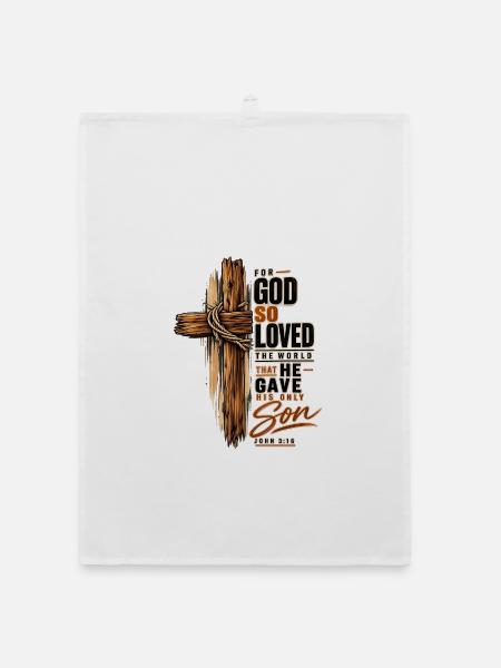 Johannes 3,16 Kreuz Jesus Liebe Christliches Shirt - Organic Geschirrtuch - Weiß - Vorne