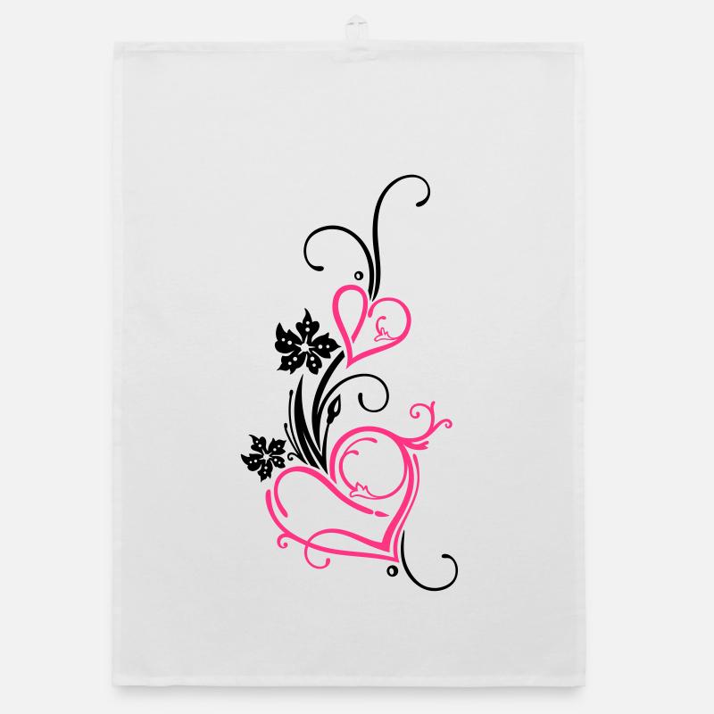 Two hearts with blossoms Organic dish towel