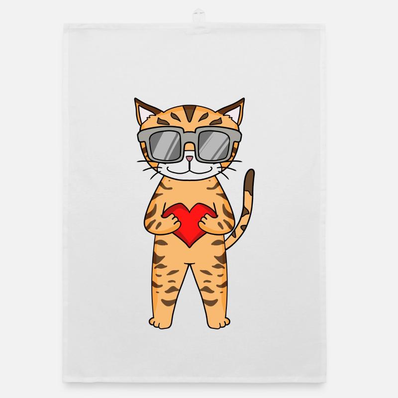 Chat Bengale avec lunettes de soleil et cœur Torchon bio