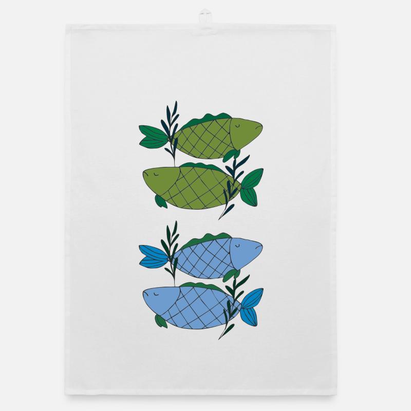 Fish pattern in delicate color gradients Organic dish towel