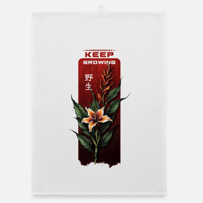 Keep Growing Floral on Red Plaque Organic dish towel