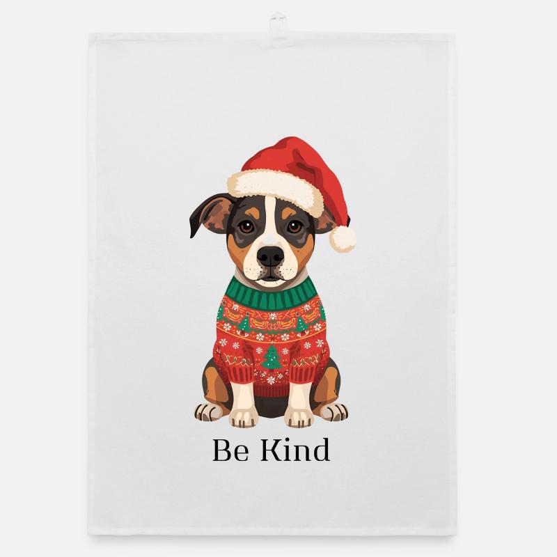 Be Kind – Chien en pull de Noël Torchon bio