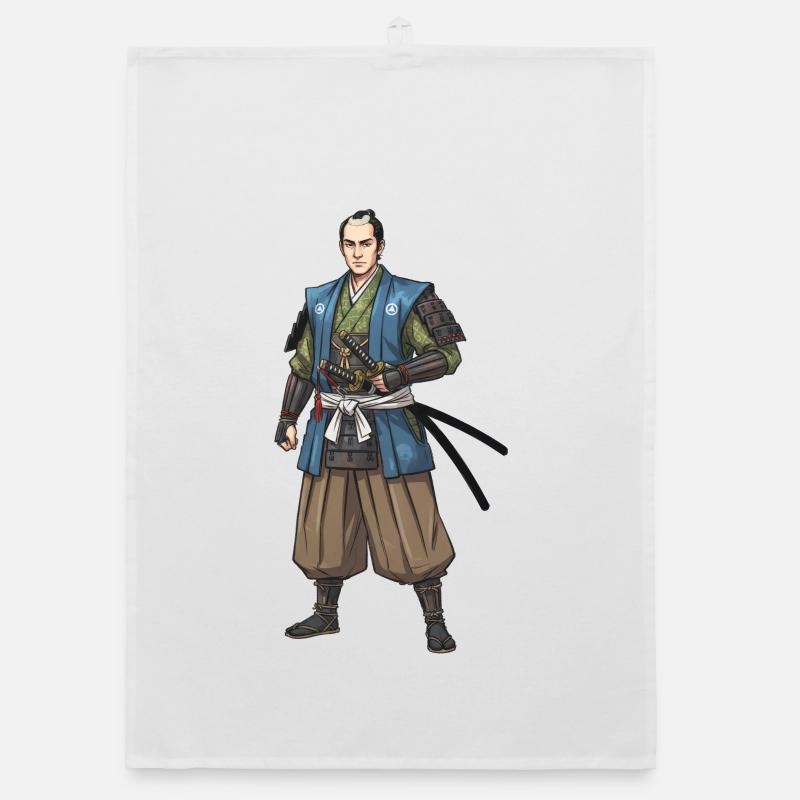Edo Samurai in Blue Jacket Organic dish towel