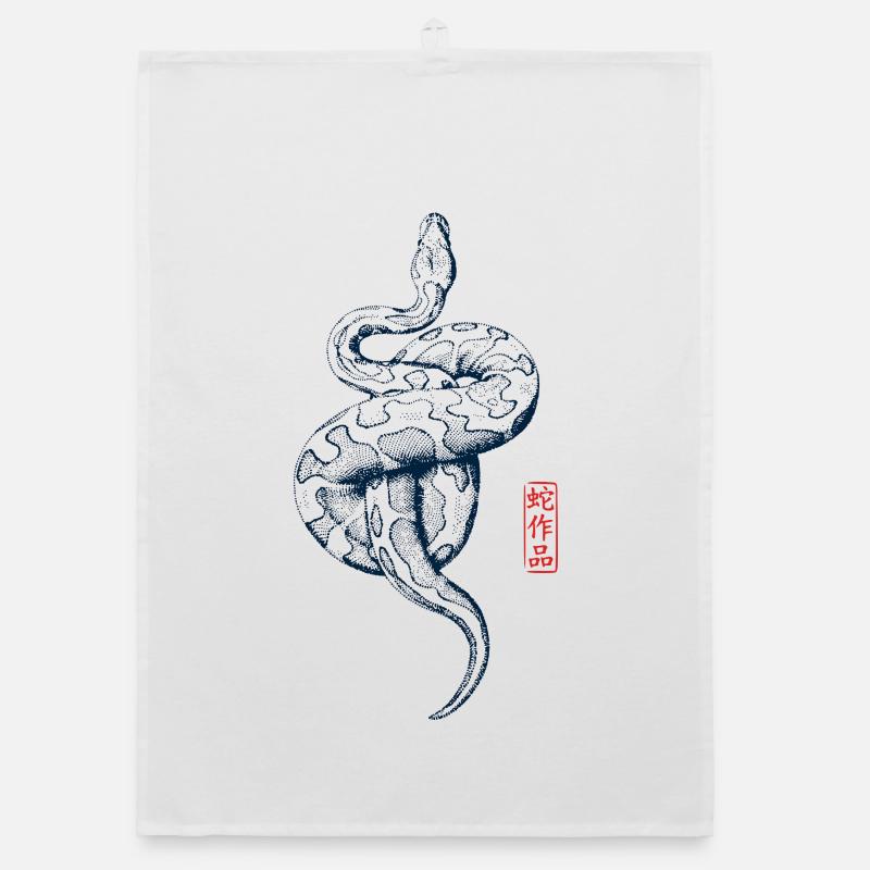 Python mit Kanji Stempel Organic Geschirrtuch
