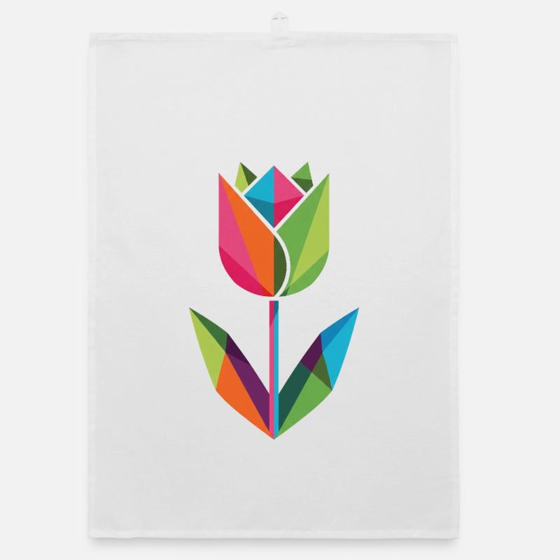 Tulipe géométrique aux couleurs du prisme - Torchon bio - blanc