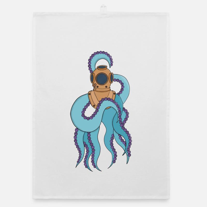 An octopus wearing a diving suit Organic dish towel