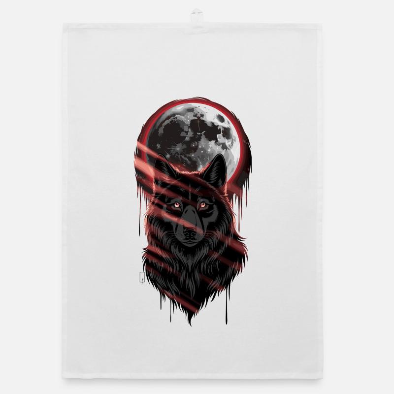 Wolf at the Full Moon with Red Claw Marks Organic dish towel