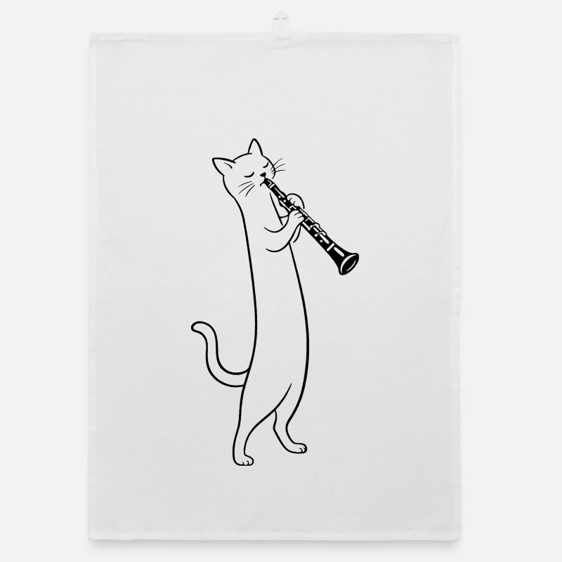 Cat plays clarinet Organic dish towel