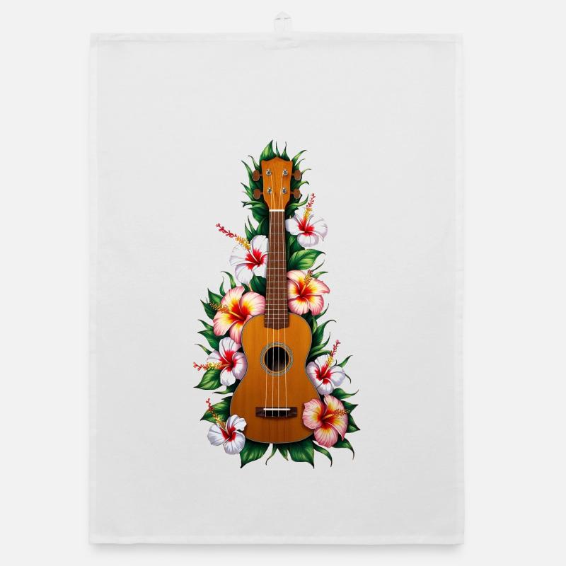 Ukulele with hibiscus colorful Organic Geschirrtuch