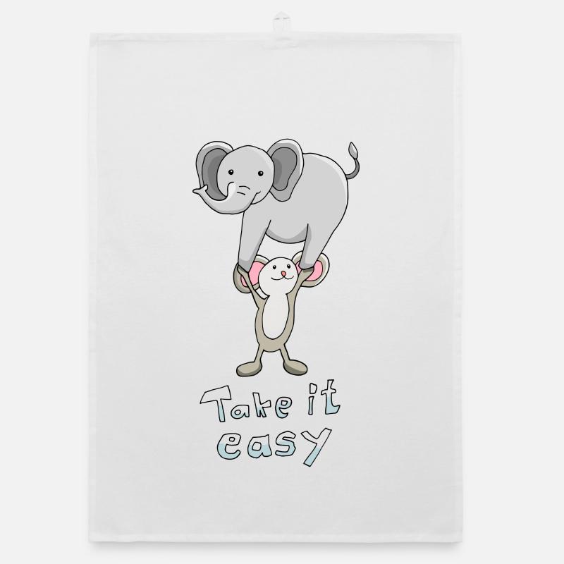 Maus trägt Elefant "Take it easy" positiver Spruch Organic Geschirrtuch