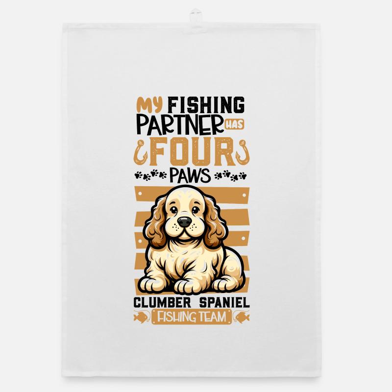 Fishing and Clumber Spaniel Organic dish towel