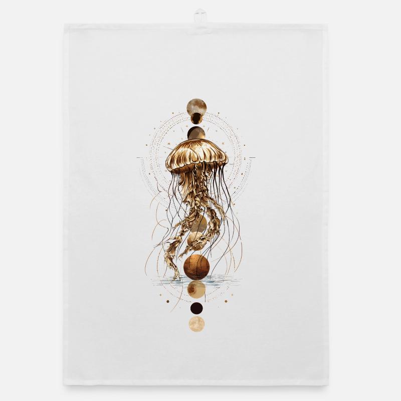 Boho Jellyfish with Moon Phases – Mystical Design Organic dish towel