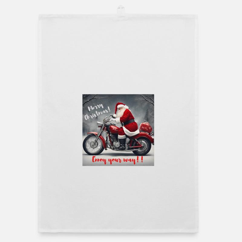 Père Noël à moto - Torchon bio - blanc