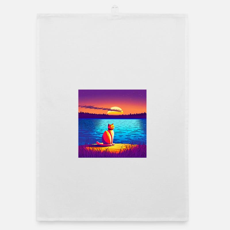 Chat profitant du coucher de soleil Torchon bio