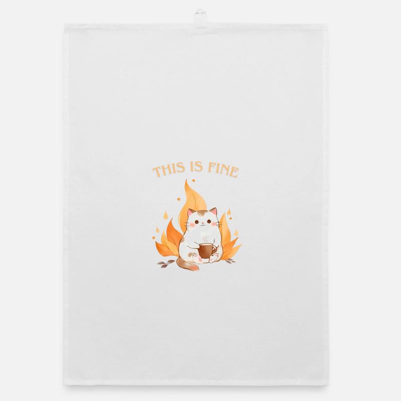 This is fine meme. Cat is in the fire Organic dish towel