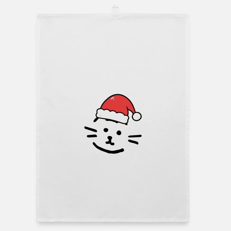 Cat with christmas hat Organic Geschirrtuch