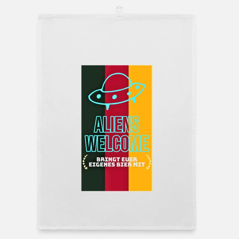 Alien Beer Reception Humor Organic dish towel