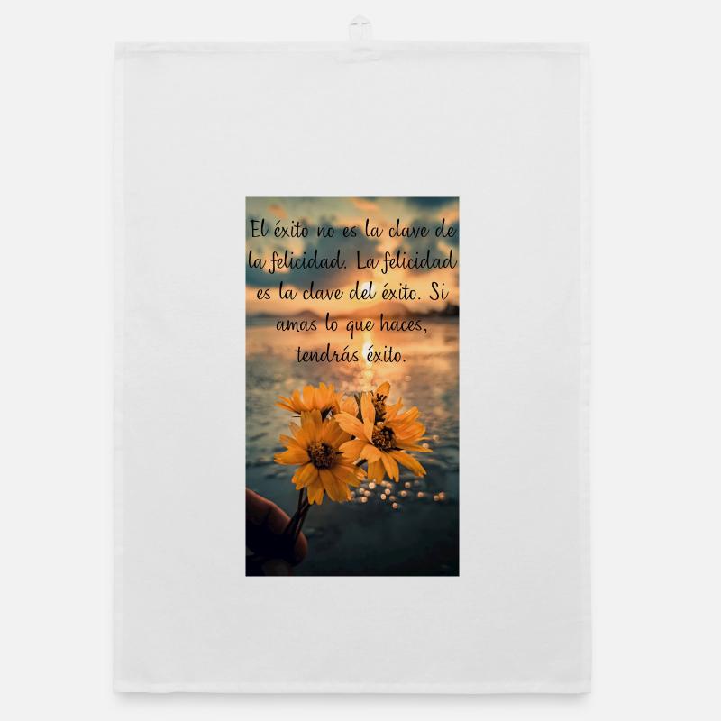 Citation inspirante au coucher du soleil avec des fleurs - Torchon bio - blanc