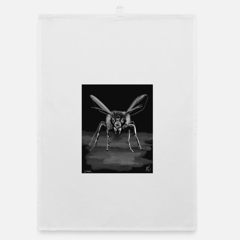 Midnight Stinger Mono Bee - Organic dish towel - white