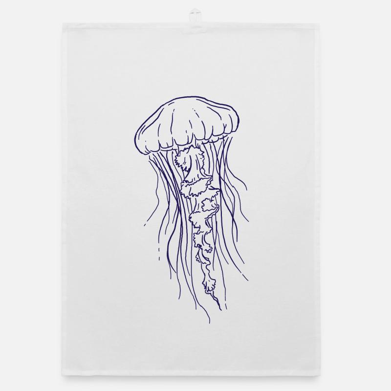 Illustration d’art au trait de méduse Torchon bio