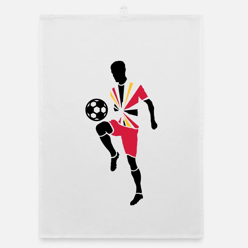 Joueur de foot avec ballon de foot - Torchon bio - blanc