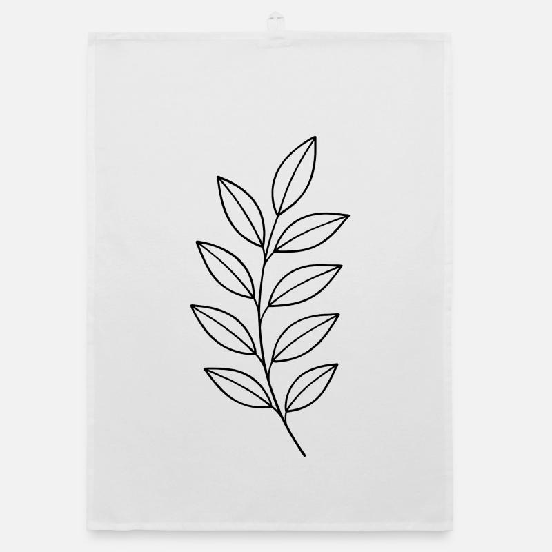 Leaf Branch Line Drawing Organic dish towel