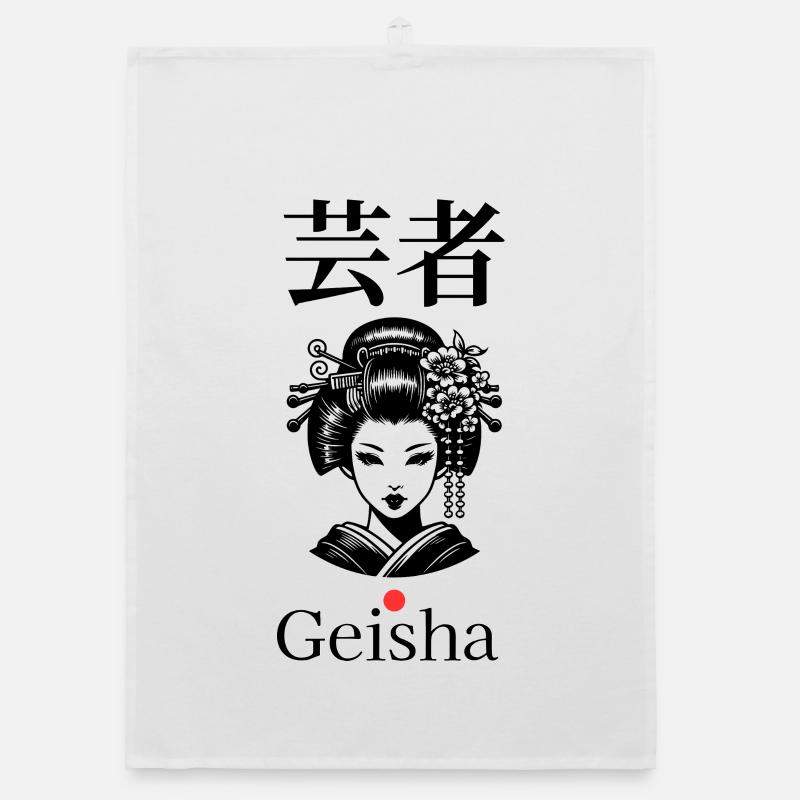 Silhouette de geisha avec écriture japonaise - Torchon bio - blanc