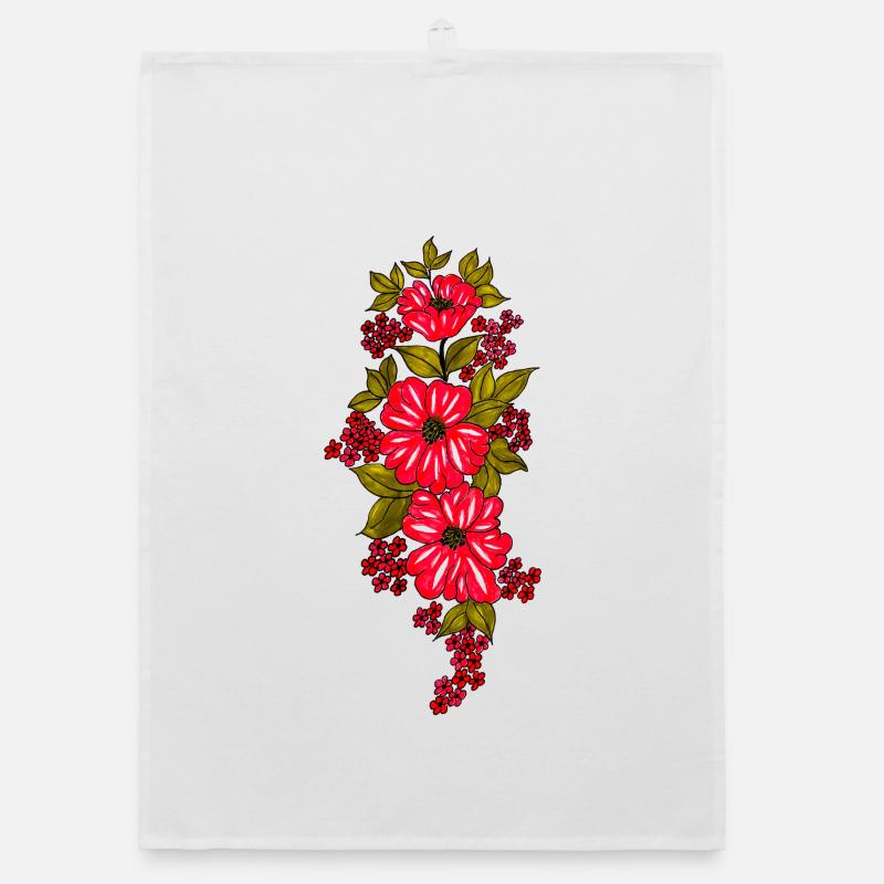 Rote Blütenkaskade mit Blättern Organic Geschirrtuch