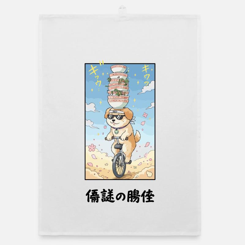 Noodle Stack Pup on Unicycle Organic dish towel