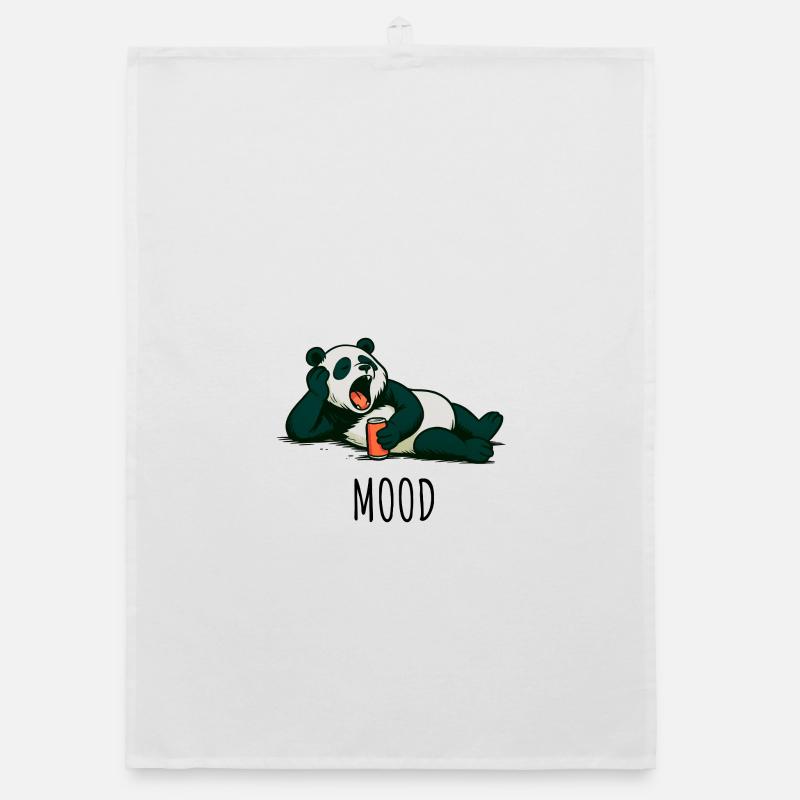 Relaxed panda with drink design Organic dish towel