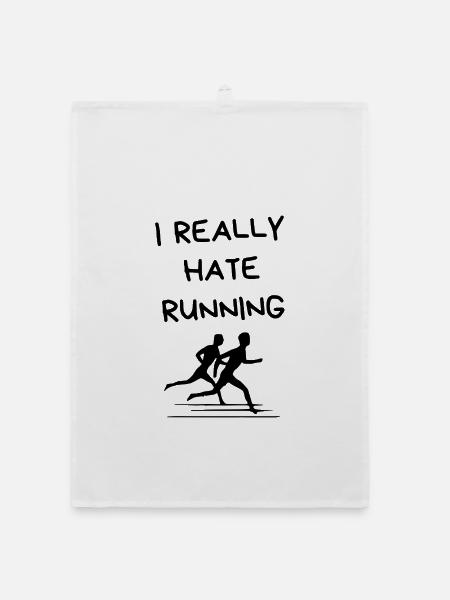 I Really Hate Running – Lustiger Läufer-Spruch - Organic Geschirrtuch - Weiß - Vorne