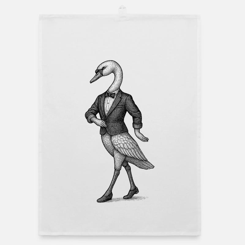 Swan en smoking - Torchon bio - blanc