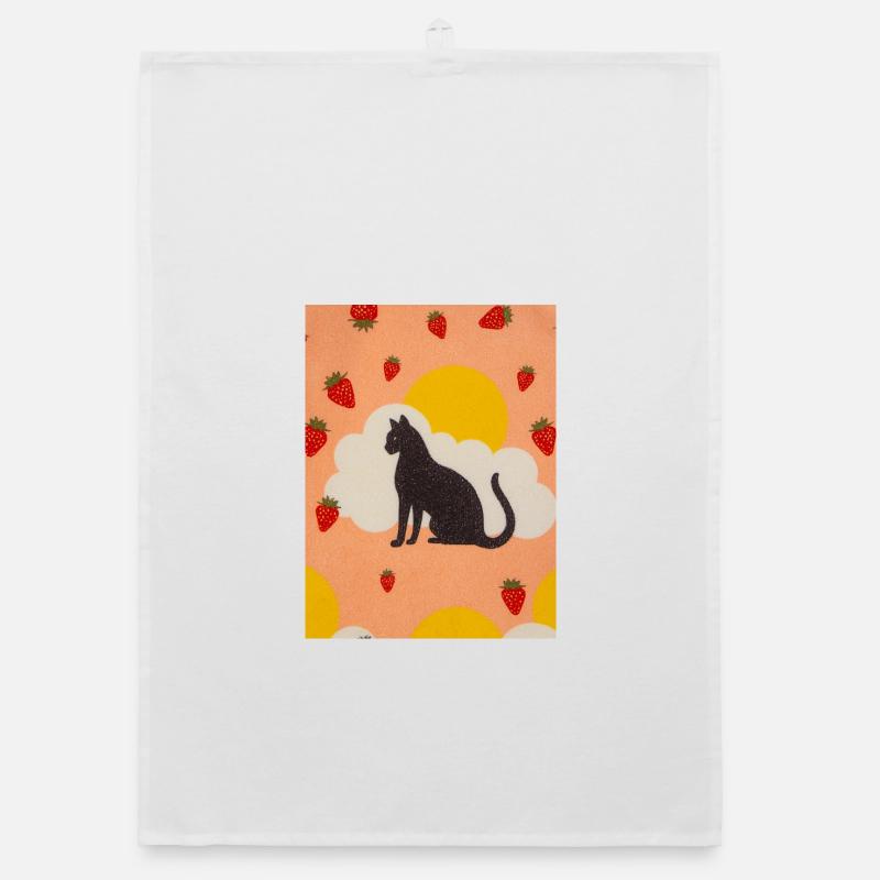 Silhouette einer Wolkenkatze in der Erdbeersonne - Organic Geschirrtuch - Weiß