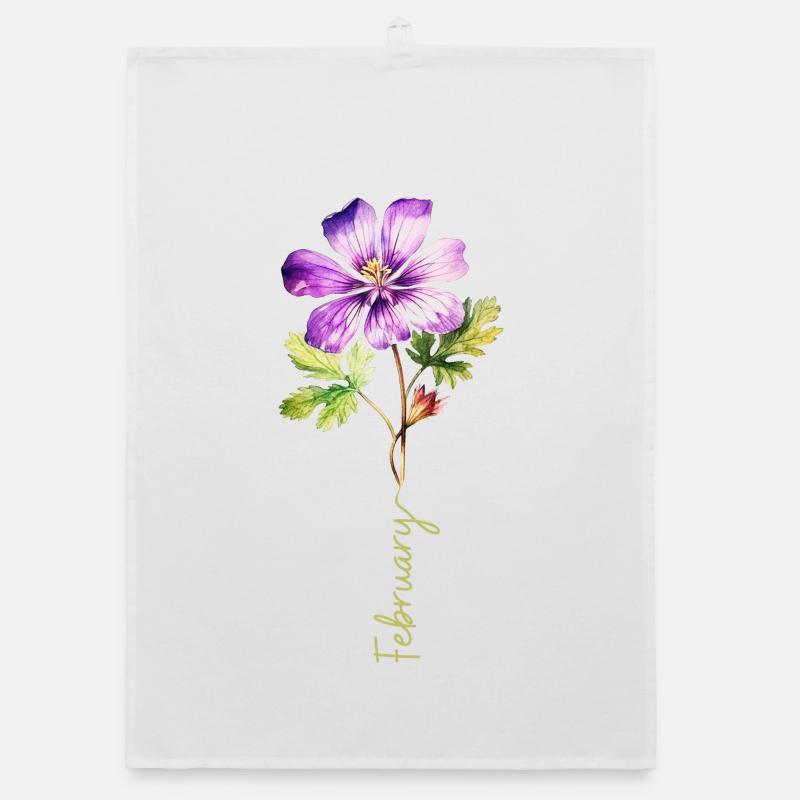 Illustration détaillée de la fleur de février - Torchon bio - blanc
