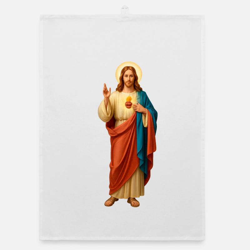 Jesus with Bread Tricolor Robes Organic dish towel
