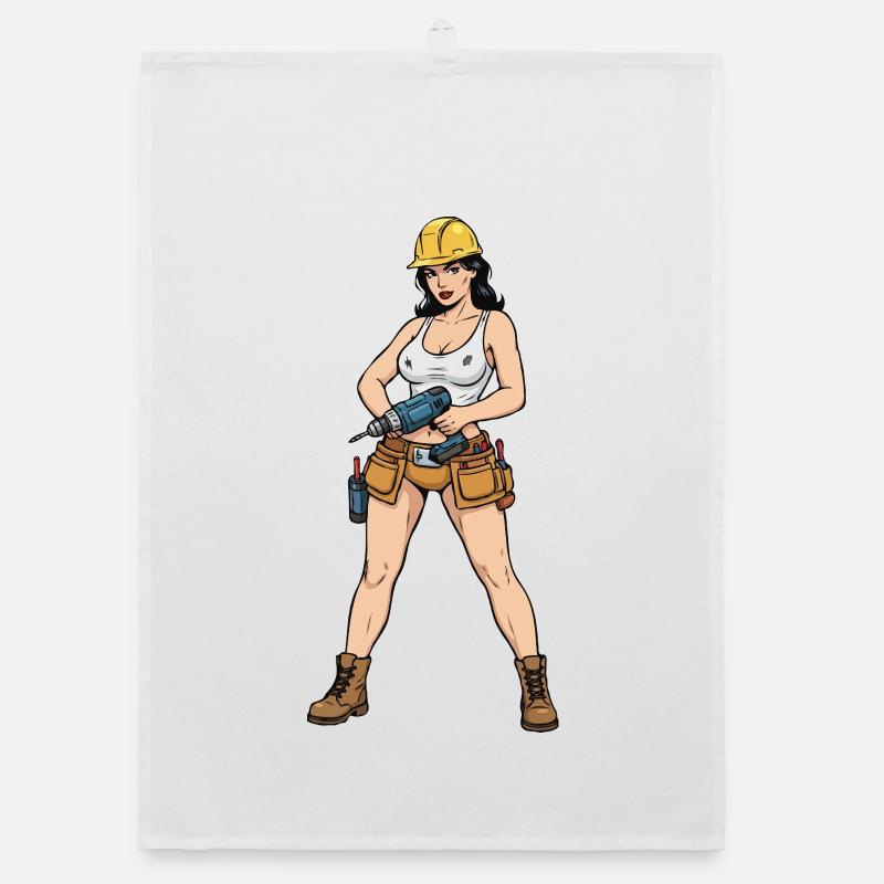Pin-up construction worker Organic dish towel